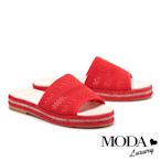 拖鞋 MODA Luxury 簡約民俗風飛織草編厚底拖鞋－紅