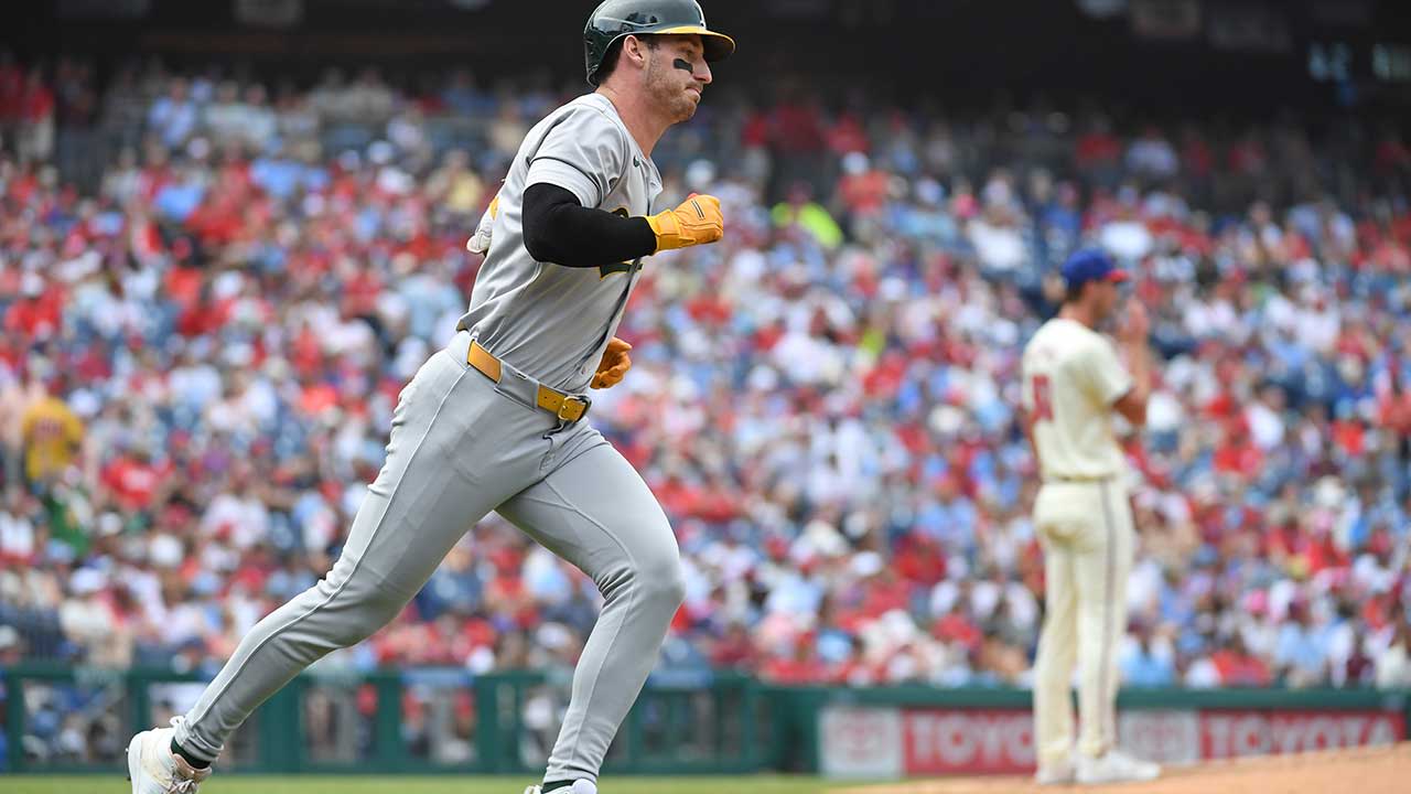 Rooker and A's homer 8 times to send Phillies into All-Star break with series loss
