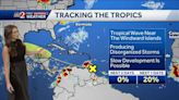 Tropics: Wave over Caribbean Sea producing disorganized showers, thunderstorms