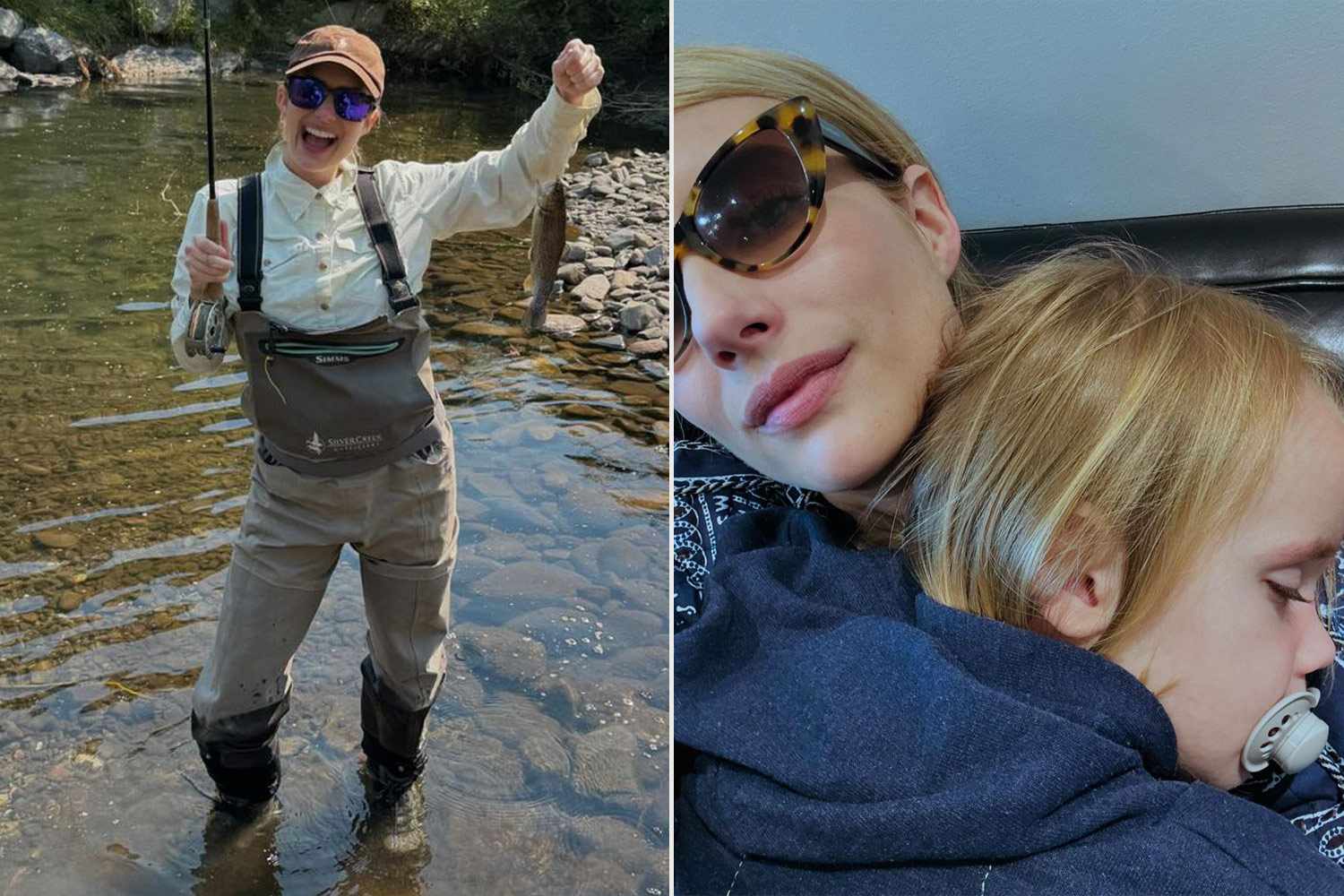 Emma Roberts Takes a Fishing Trip with Son Rhodes and Snuggles Up in Sweet Snap