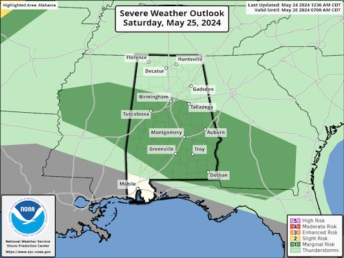 Level 2 risk for severe weather in Alabama on Friday