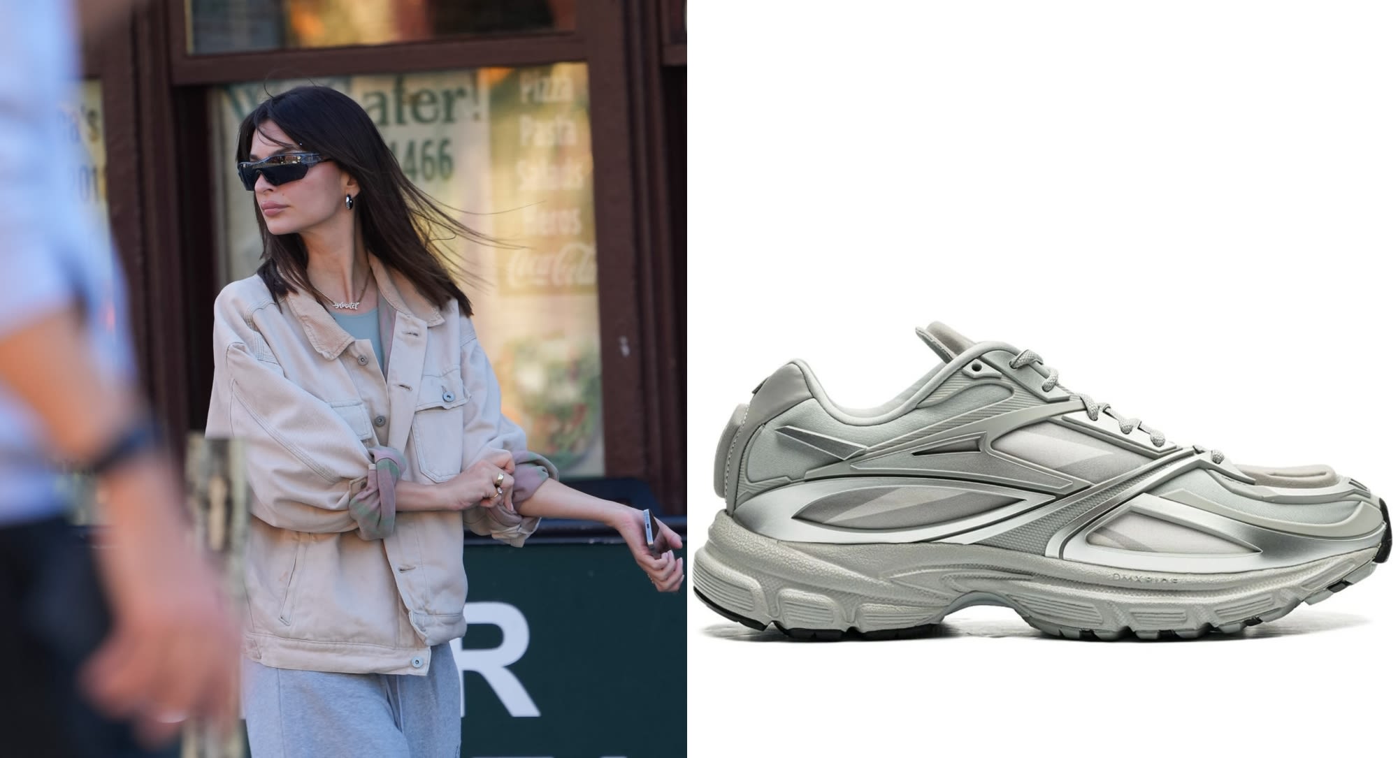 Emily Ratajkowski Takes Off-Duty Style to the Streets of New York in Gray Reebok LTD Premier Road Modern Dad Sneakers