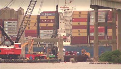 Watch moment Baltimore bridge cargo ship moved from crash site two months after disaster