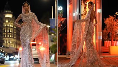 Nancy Tyagi's Self-Made Sequin Hooded Saree Brought Desi Magic To Cannes 2024