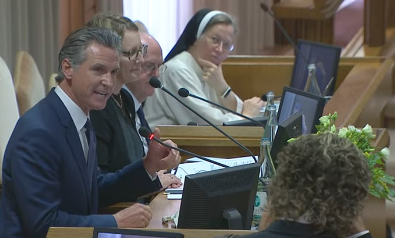 When the pope calls, Newsom answers