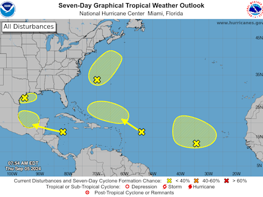 National Hurricane Center tracking 5 disturbances. Newest one could affect Florida