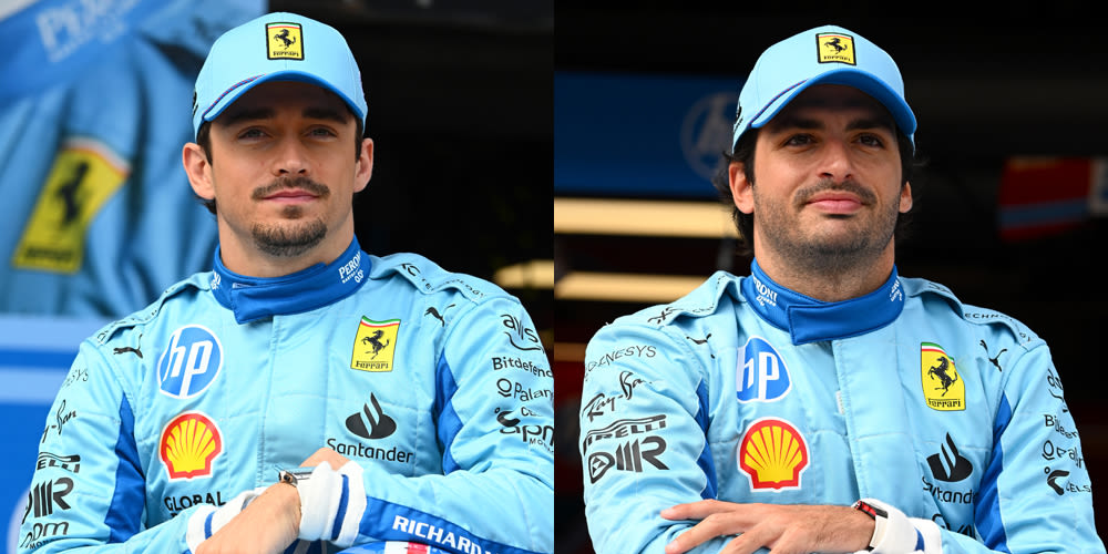 F1′s Charles Leclerc & Carlos Sainz Show Off New Ferrari Car & Blue Race Suits Ahead of Miami Grand Prix