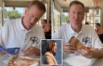 Bill de Blasio sprinkles coconut on pizza, eats it crust-first in bizarre stunt to promote Kamala Harris