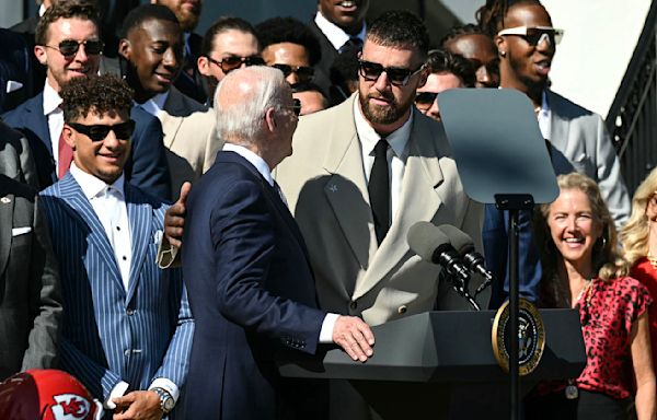 President Biden lets Travis Kelce address crowd at event celebrating Chiefs’ Super Bowl win