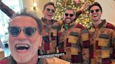 Arnold Schwarzenegger and Chris Pratt Don Matching Christmas Shirts in Festive Family Photo