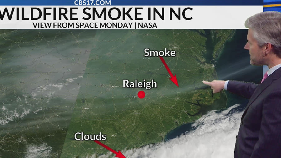 Hazy smoke covers large areas of North Carolina from wildfires in California, Canada