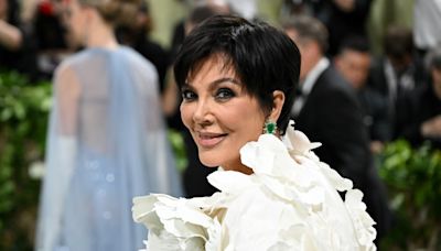 Kris Jenner Goes Monochrome in Dramatic White Oscar de la Renta Gown With Pops of Statement Gems for Met Gala 2024 Red Carpet