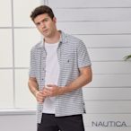 Nautica 男裝 時尚休閒條紋短袖襯衫-藍白