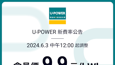 全國均一價每度電 9.9 元，U-POWER 調漲充電費率、凍漲回饋方案同步實施中