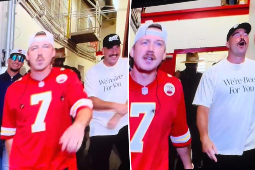 Travis Kelce and Patrick Mahomes join Morgan Wallen at his concert as singer wears Harrison Butker’s jersey number