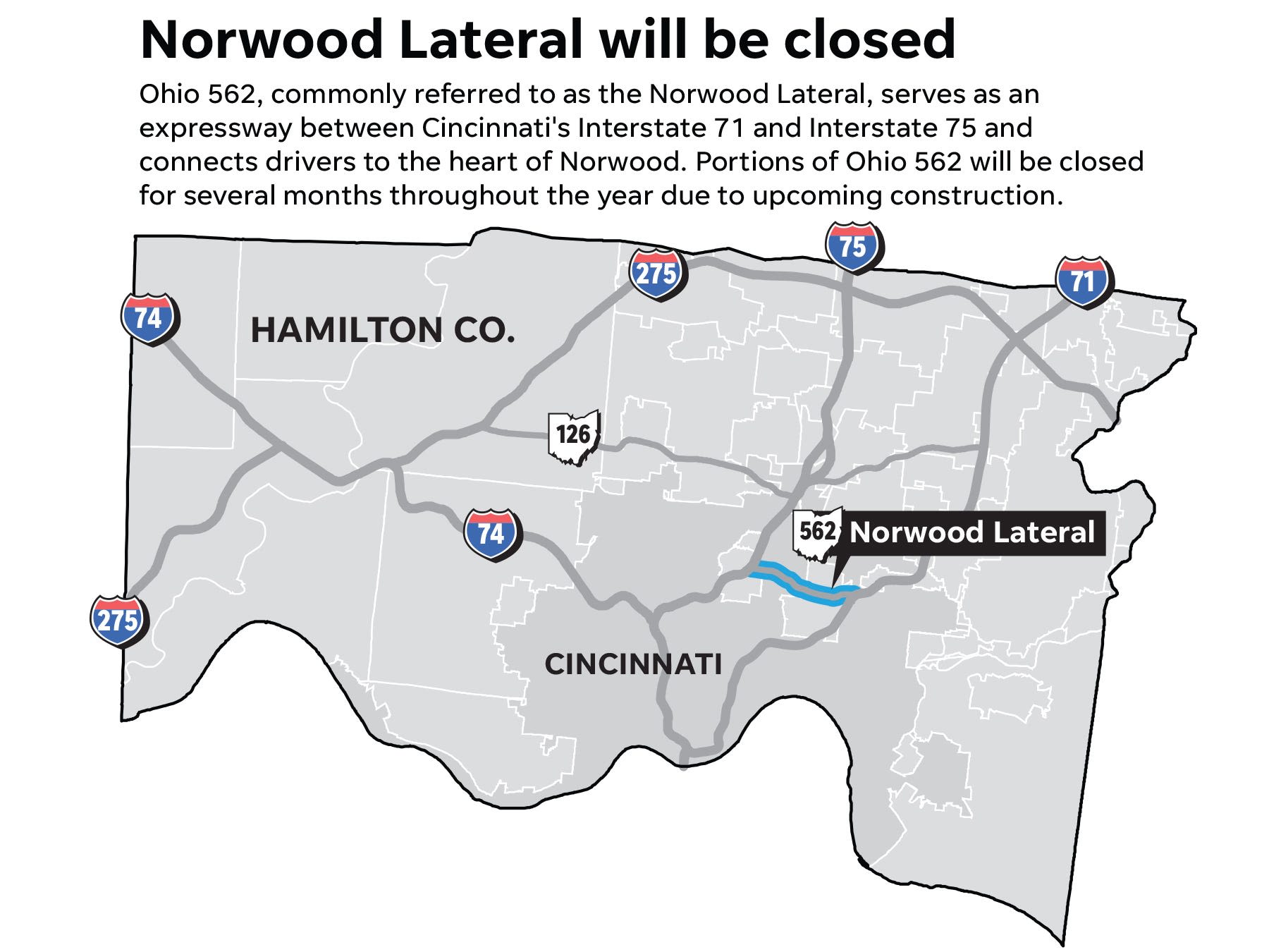 The Norwood Lateral eastbound to reopen by Wednesday morning, updates to westbound closure