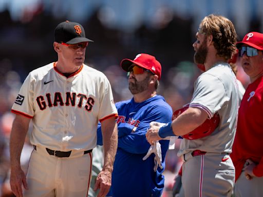 Benches clear after Bryce Harper takes close pitches in Phillies’ heated 6-1 win over Giants