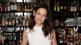 Katie Holmes Chooses Classic Style in Black Trousers, White Tank Top and Chunky Sandals