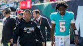 Dolphins QB Teddy Bridgewater ruled out via concussion protocol after hit; Skylar Thompson in