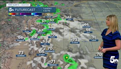 60s and 70s on Tuesday with spotty afternoon rain showers in southern Colorado