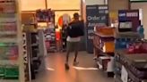 Moment thieves walk out of store with bags full of stolen goods forcing closure