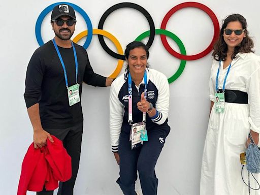 P. V. Sindhu gives Ram Charan and Upasana Kamineni Konidela a tour of the Olympic Village in Paris