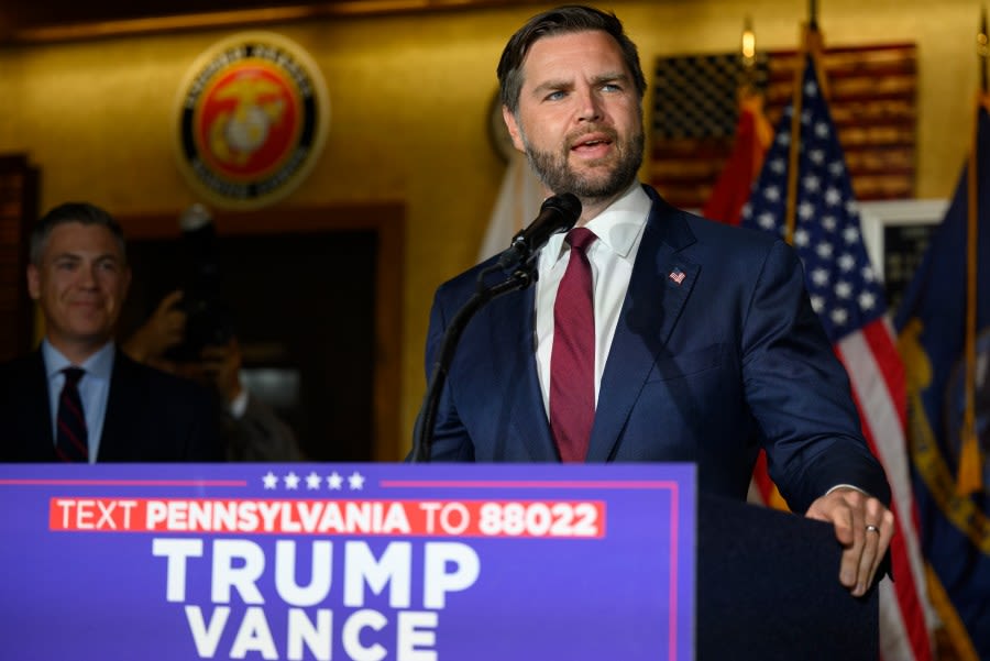 Vice presidential nominee JD Vance speaks on veteran issues at Pennsylvania rally