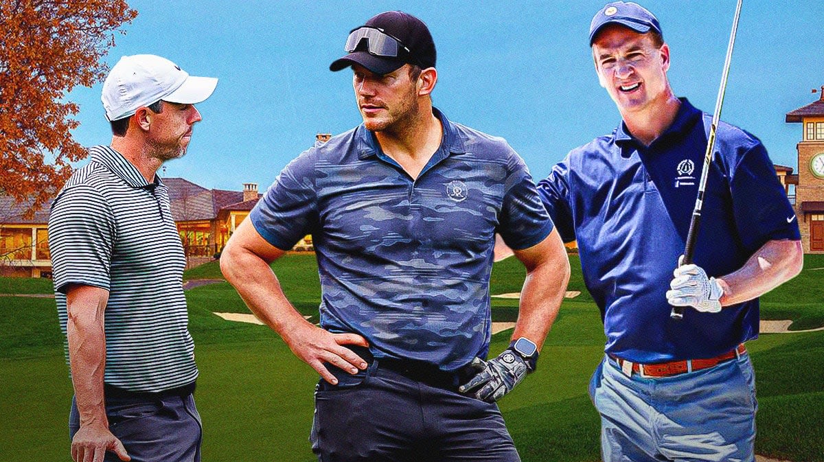 Peyton Manning, Chris Pratt, PGA Tour star Rory McIlroy golf at Memorial Pro-Am
