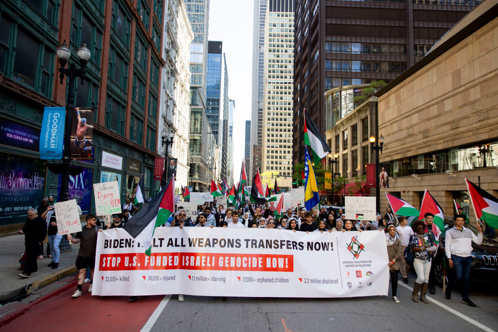 Advocacy group raises Palestinian flag in the Loop, calling attention to Gaza humanitarian crisis