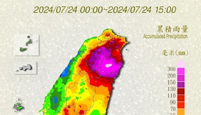 今日累積雨量前50測站出爐！「25個在宜蘭」 雨量圖一片紫