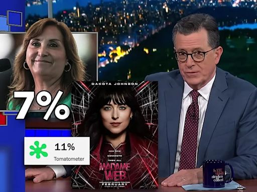 Stephen Colbert se burla de la baja aprobación de Dina Boluarte y la compara con ‘Madame Web’