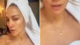 Jennifer Lopez Wears Only Her 'BEN' Necklace and Towel as She Goes Makeup-Free in Skincare Video