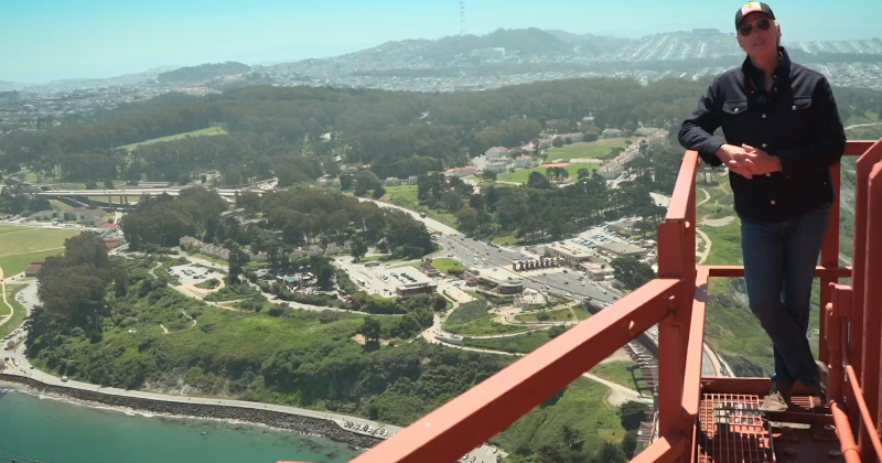 Perched atop Golden Gate Bridge, Newsom announces record spending in California tourism