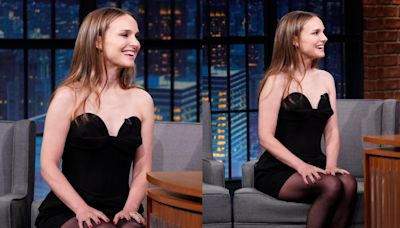 Natalie Portman Goes Strapless in Magda Butrym Little Black Dress on ‘Late Night With Seth Meyers,’ Talks ‘Lady in the Lake’