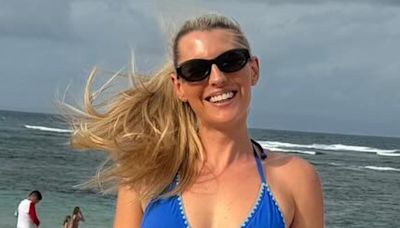Tiffiny Hall flaunts her 40kg weight loss in electric blue bikini