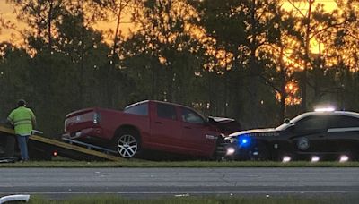 Boat marooned on land following car crash on US-41