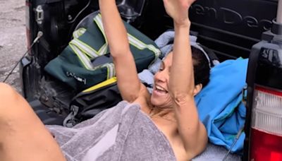 Julia Bradbury shares hilarious clip getting stuck in her wetsuit