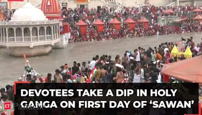 Devotees take a dip in holy Ganga on first day of ‘Sawan’; visuals from across India