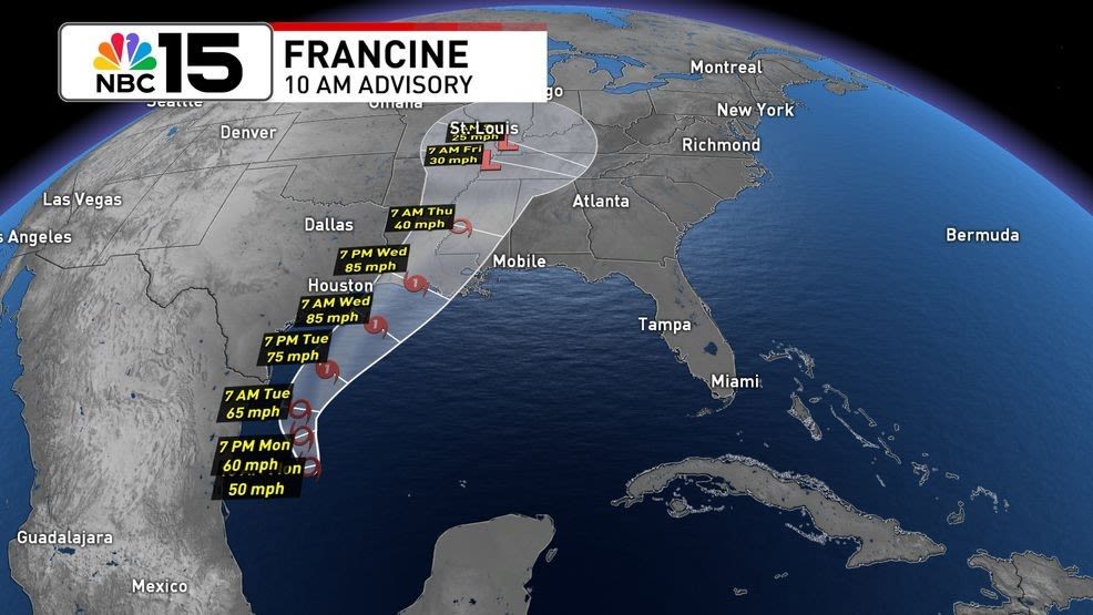 Tracking Tropical Storm Francine in the Gulf of Mexico