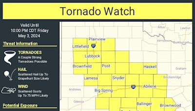 Storms bring threat of tornadoes, grapefruit-sized hail to 33 counties, Lubbock included