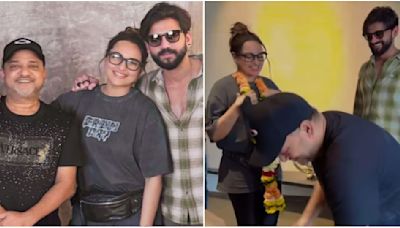 WATCH: Sonakshi Sinha-Zaheer Iqbal welcomed by music director Sajid Khan with garlands; actress quips, ‘Wapas karwaoge shaadi?’