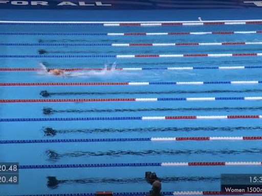 Katie Ledecky won the 1500m by so much that nobody else was in the TV frame