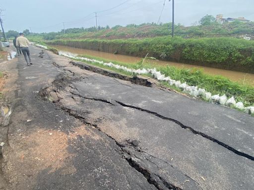 Portion of tar road leading to A.J. Engineering College collapses