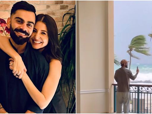 Virat Kohli video calls Anushka Sharma to show her turbulent weather in Barbados where Team India is stranded. Watch