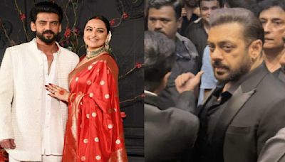 Salman Khan hugs new bride Sonakshi Sinha, greets Zaheer Iqbal at their wedding reception in UNSEEN video