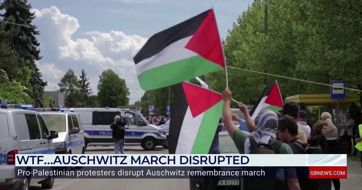 ‘Completely and utterly sick’: Nigel Farage rages as pro-Palestine protesters disrupt Auschwitz remembrance march