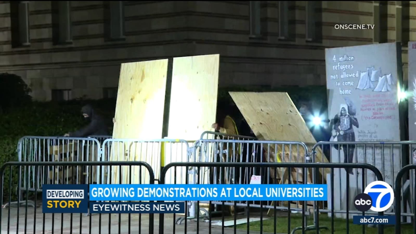 Sirens, bullhorn used overnight as dueling demonstrations continue on UCLA campus