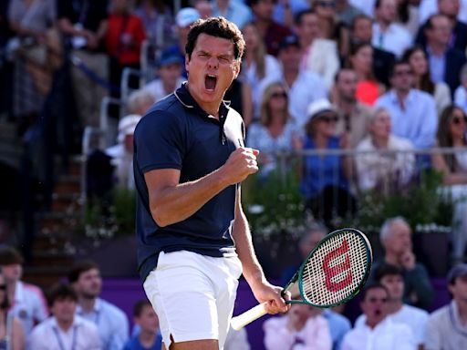 Raonic hits record 47 aces in opening win at Queen's Club