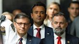 Mike Johnson and Vivek Ramaswamy: Republicans flock to court to show they stand with Trump