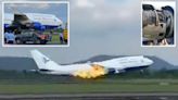 Boeing jet forced to make an emergency landing after engine catches fire